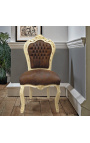 Stuhl im Barock-Rokoko-Stil, Schokoladen-Wildleder und beiges Holz