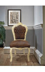 Krzesło w stylu barokowym rokoko czekoladowy zamsz i beżowe drewno