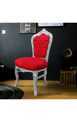 Chaise de style Baroque Rococo tissu velours rouge et bois argenté