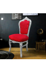 Židle Barokní rokoko z červeného sametu a stříbřeného dřeva
