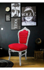 Chaise de style Baroque Rococo tissu velours rouge et bois argenté