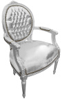 Fauteuil baroque de style Louis XVI simili cuir argent et bois argent