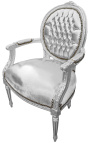 Fauteuil baroque de style Louis XVI simili cuir argent et bois argent