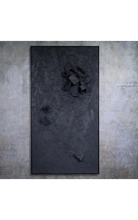 Grande pintura retangular preta contemporânea "Genesis - Half Size" Mix media