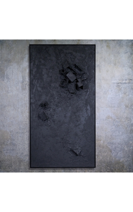 Grand tableau contemporain rectangulaire noir "Genesis - Demi Format" Mix média