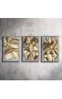 Triptyque contemporain "So Gold" avec cuir doré et caisse en plexiglass