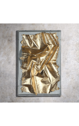 Contemporary &quot;So Gold&quot; triptych with golden leather and plexiglass case