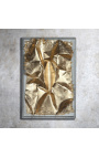 Tríptico contemporâneo "So Gold" com couro dourado e caixa em plexiglass