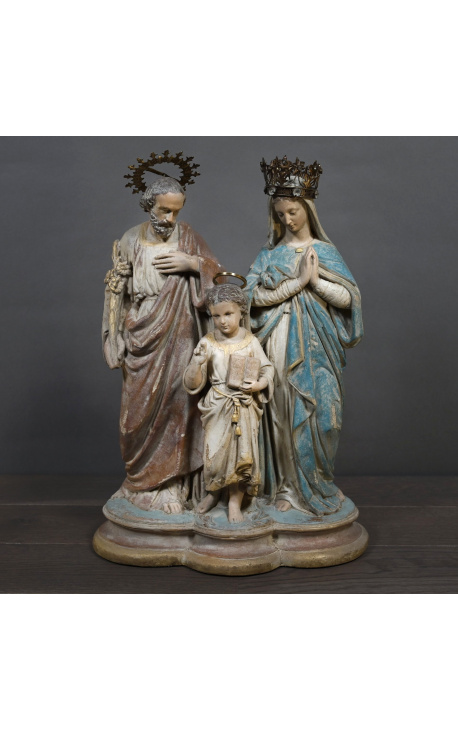 Grote polychrome plasterstatue "De heilige familie van de kapel"