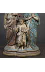 Grote polychrome plasterstatue "De heilige familie van de kapel"