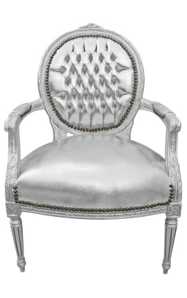 Sillón Luis XVI de estilo barroco con polipiel plata y madera plata