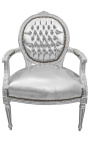 Barocksessel Louis XVI Stil silberne Kunstleder und Silberholz - 1