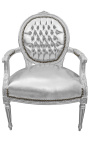 Fauteuil baroque de style Louis XVI simili cuir argent et bois argent