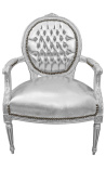 Barocker Sessel im Louis XVI-Stil mit Medaillon aus falschem Silberhautleder und versilbertem Holz.
