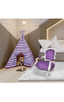 Fotelis vaikui purpurinio aksomo ir sidabro medienos