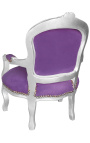 Fotelis vaikui purpurinio aksomo ir sidabro medienos