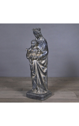 Grande statue &quot;Vierge noire à l&#039;enfant&quot; en plâtre patiné noir