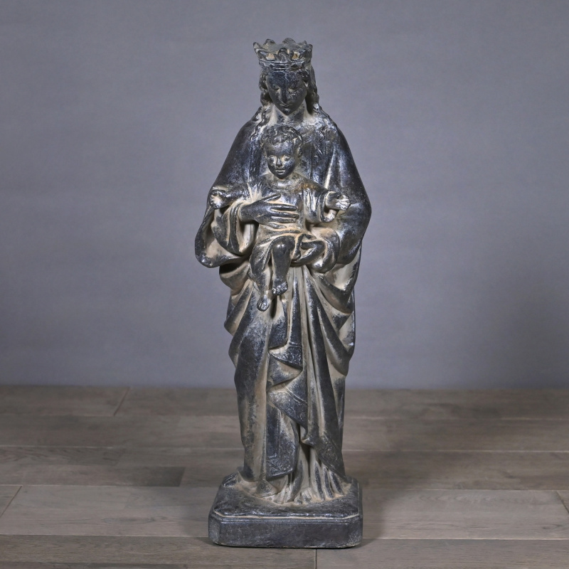 Large "Black Madonna and Child" statue in black patinated plaster