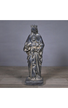 Grande statue "Vierge noire à l'enfant" en plâtre patiné noir
