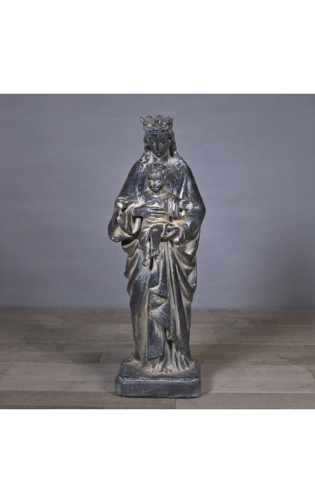 Stor "Black Madonna og barnet" statue i svart patinert plaster