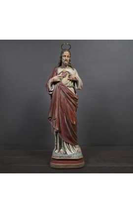 Grande estátua "Sagrado Coração da Capela" em gesso policromado