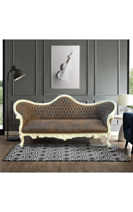 Barokk sofa Napoléon III stil sjokolade vev og beige tre