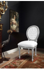Krzesło w stylu Ludwika XVI, biała skóra i posrebrzane drewno