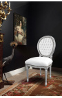 Chaise de style Louis XVI simili cuir blanc et bois argenté