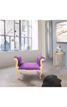 Барокко скамейка Louis XV стиль фиолетовой ткани и античной золотой древесины