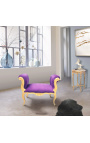 Baroque bench Louis XV style purple fabric and antique gold wood