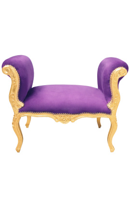 Banqueta barroca Louis XV estilo púrpura tela y madera de oro antiguo