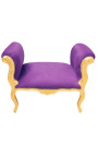 Banqueta barroca Louis XV estilo púrpura tela y madera de oro antiguo