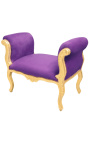 Baroque bench Louis XV style purple fabric and antique gold wood
