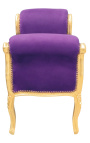 Banqueta barroca Louis XV estilo púrpura tela y madera de oro antiguo