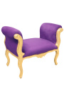 Barokowa ławka w stylu Ludwika XV fioletowa tkanina i stare złote drewno
