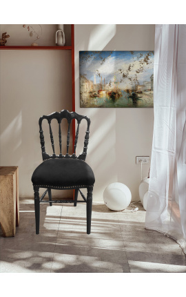 Cadeira de estilo Napoléon III veludo preto e madeira preta