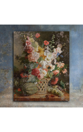 Målning "Frukt och blommor i en wicker korg" - Antoine Berjon