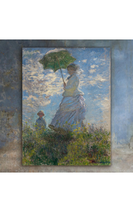 Målning "Kvinna med parasoll - Madame Monet och hennes son" - Claude Monet