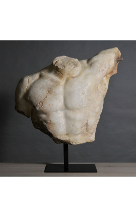 Grande scultura "Gladiatore combattente" su supporto in metallo nero
