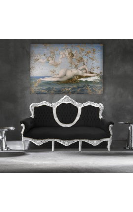 Sofa w stylu barokowym tkanina czarny aksamit i srebrne drewno
