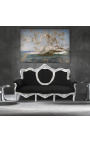 Sofa w stylu barokowym tkanina czarny aksamit i srebrne drewno