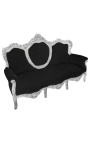 Barroco tela Sofa terciopelo negro y madera de plata