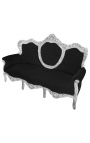 Barroco tela Sofa terciopelo negro y madera de plata