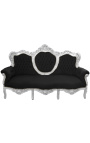 Baroque Sofa fabric black velvet and silver wood