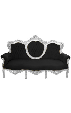 Barroco tela Sofa terciopelo negro y madera de plata