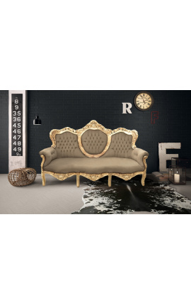 Barok sofa fluweel taupe stof en goud hout