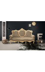 Barok sofa fluweel taupe stof en goud hout