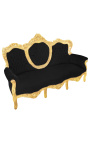 Barok Sofa zwart fluwelen stof en verguld hout