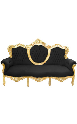 Canapé baroque tissu velours noir et bois doré