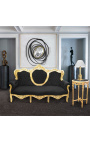 Sofá barroco tecido veludo preto e madeira dourada